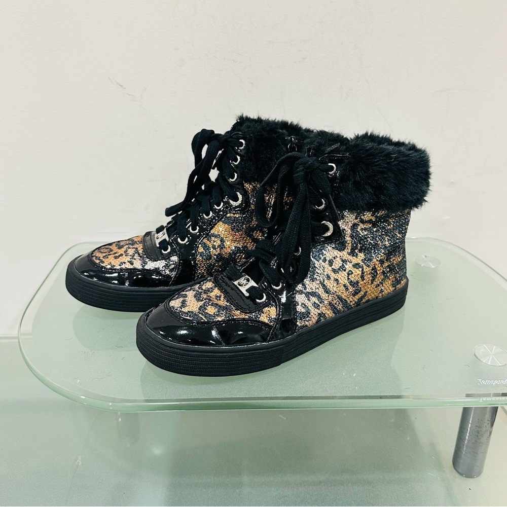 Michael‎ Kors Cheetah Print Black Furry High Top Girl Kid Shoes Size 2